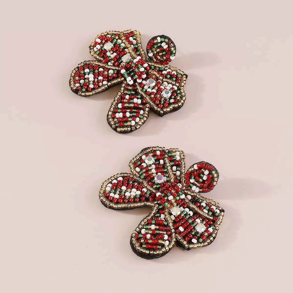 Beaded Bowknot Christmas Earrings