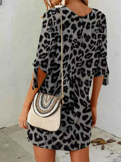 Leopard Round Neck Half Sleeve Dress