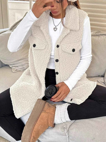 Button-Down Sherpa Fleece Vest Coat