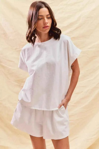SO ME Round Neck Short Sleeve Top and Shorts Set