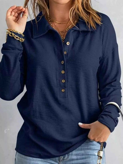 Full Size Button Detail Long Sleeve Top Plus Size