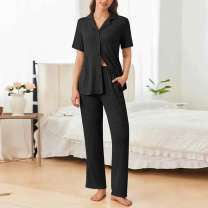Button Down Long Sleeve Top and Pants Lounge Set