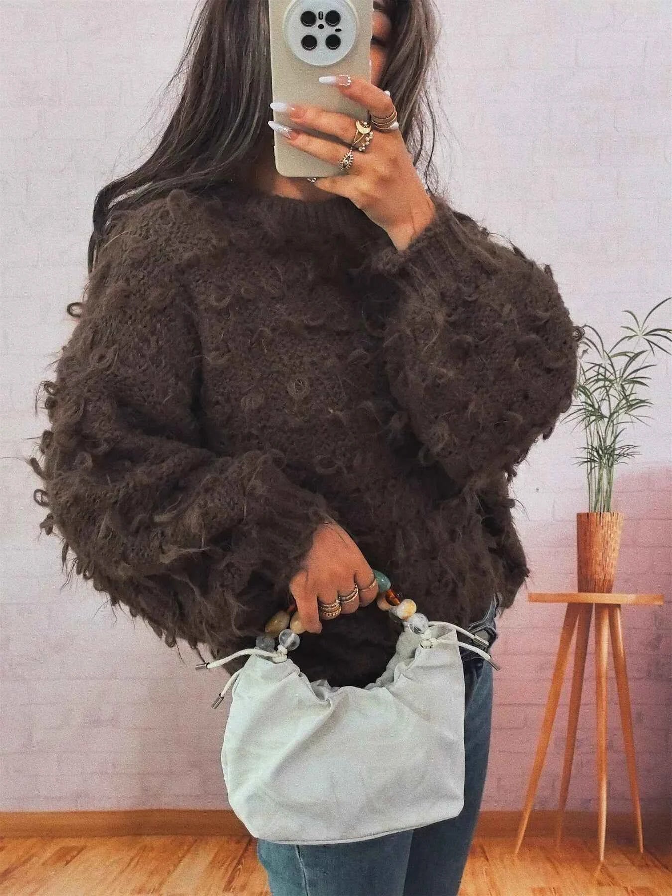 Chunky Round Neck Long Sleeve Sweater
