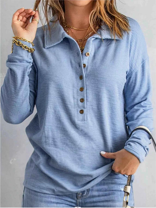 Full Size Button Detail Long Sleeve Top Plus Size