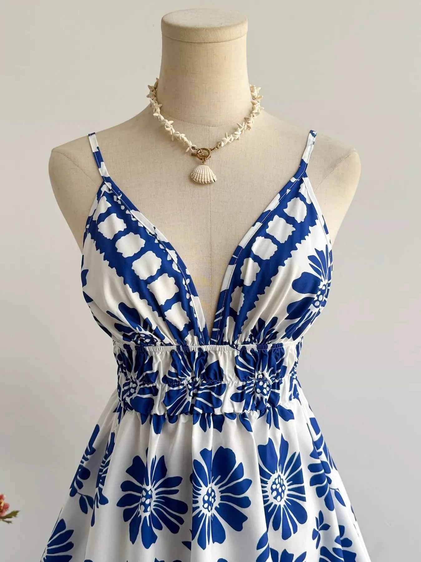 Floral Print V-Neck Mini Dress