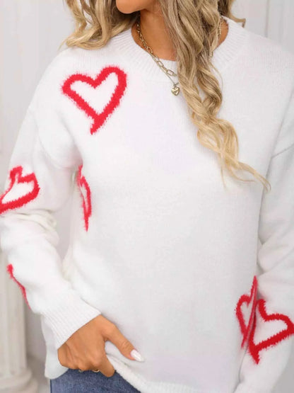 Valentine's Day Heart Print Crew Neck Sweater