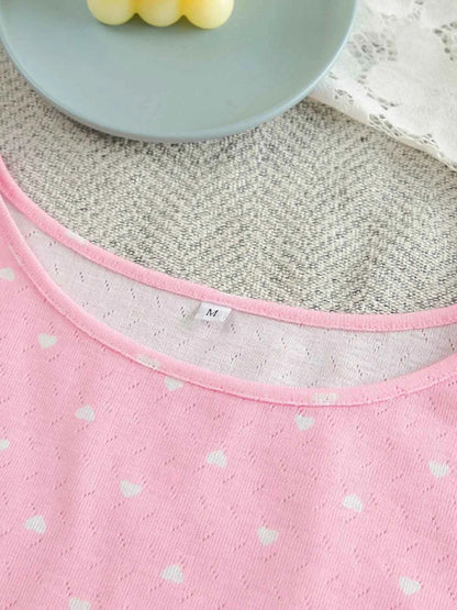 Polka Dot Round Neck Top and Pants Lounge Set