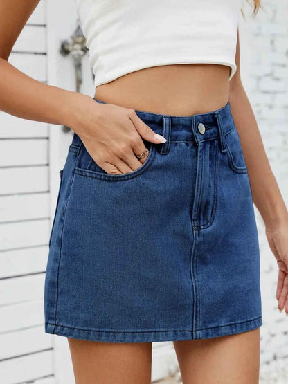 Solid Mini Denim Skirt