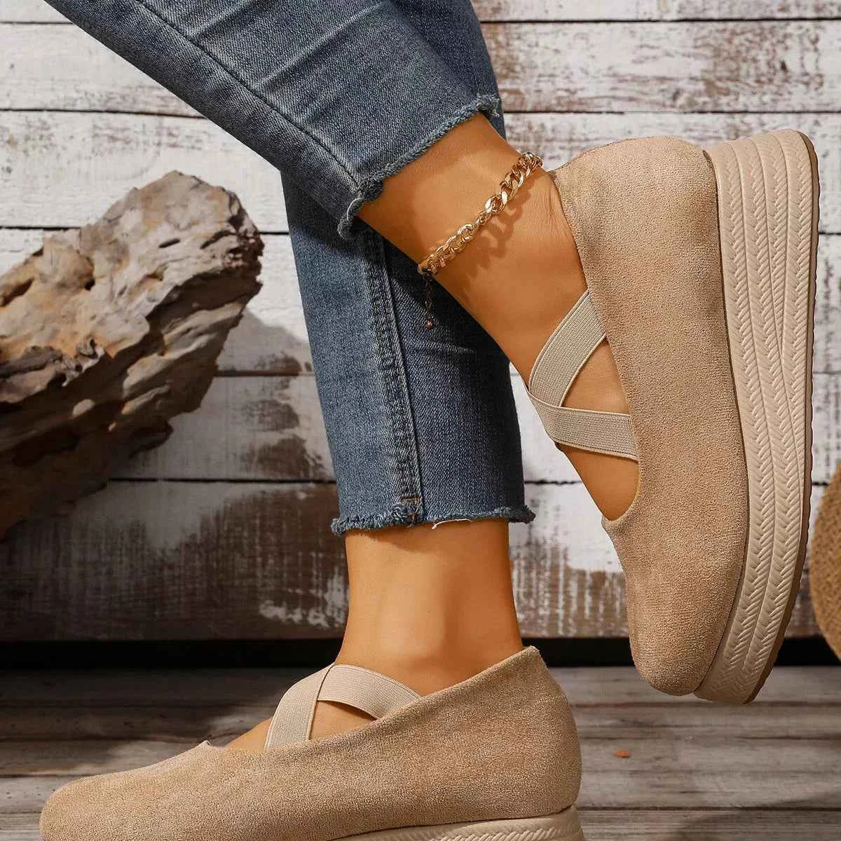 Crisscross Wedge Slip-Ons