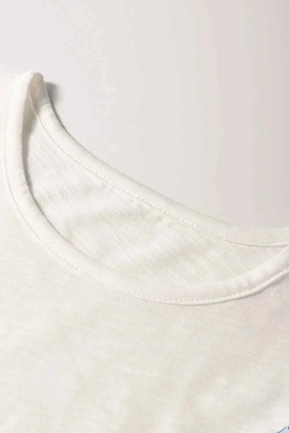 Round Neck Printed Ruffled Cap Sleeve Blouse