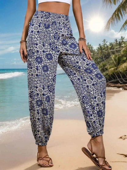 Perfee Printed Elastic Waist Pants
