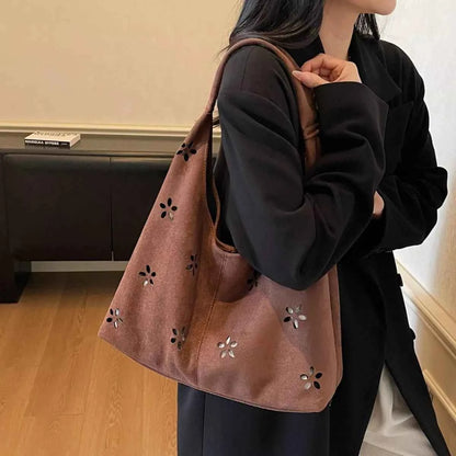 Floral Cutout Corduroy Shoulder Bag