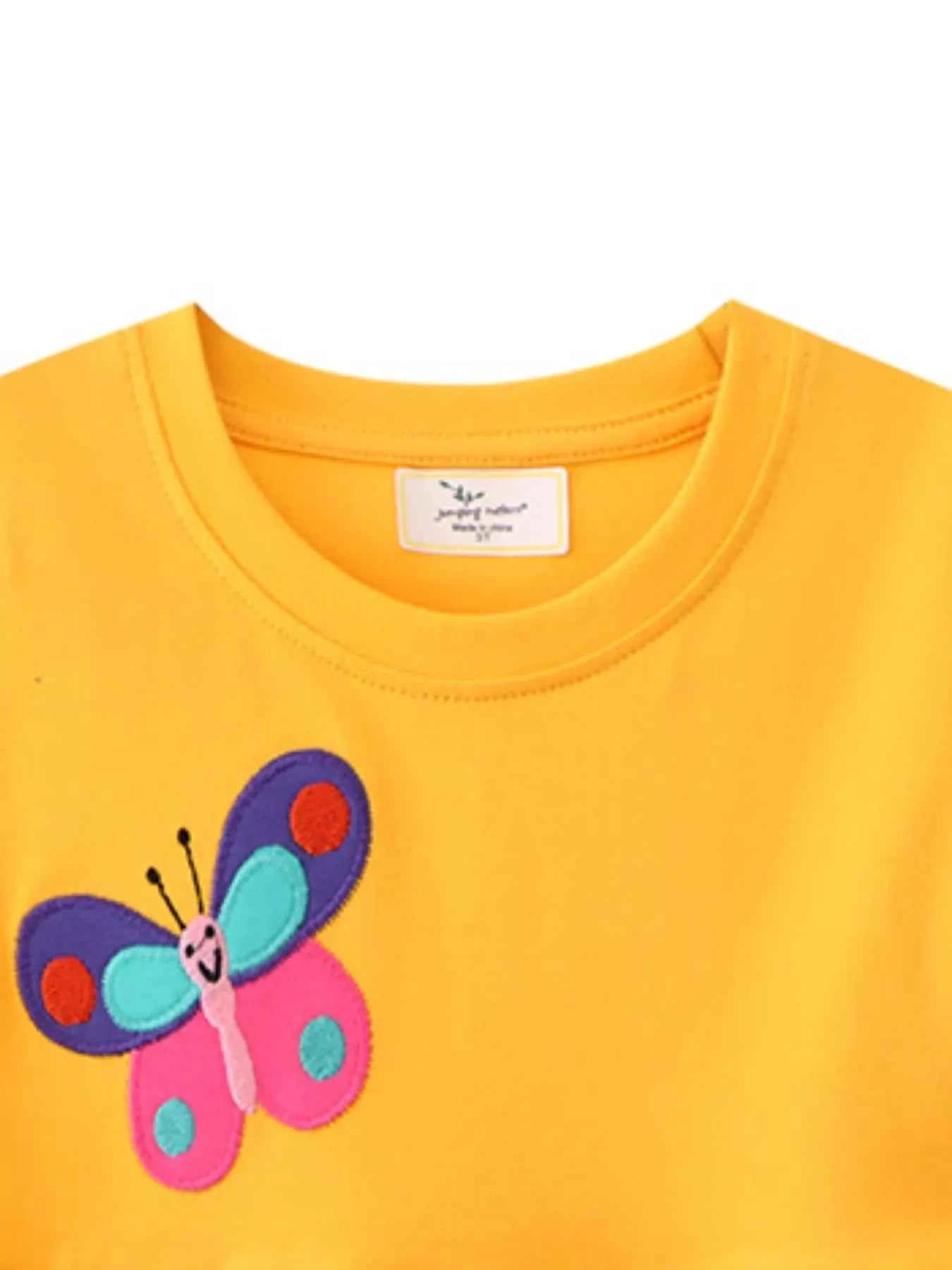 Children's Butterfly & Rainbow Round Neck Casual Dress