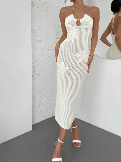 Crochet Backless Midi Knit Dress