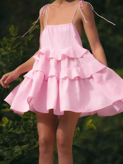 Ruffled Tie Shoulder Mini Dress