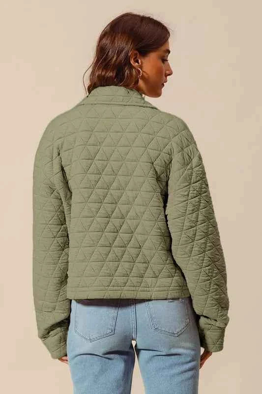 SO ME Triangle Quilting Stitch Button Up Knit Jacket
