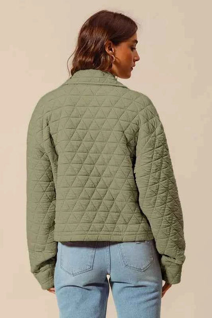 SO ME Triangle Quilting Stitch Button Up Knit Jacket