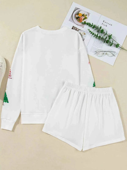 Christmas Tree Round Neck Top and Shorts Set