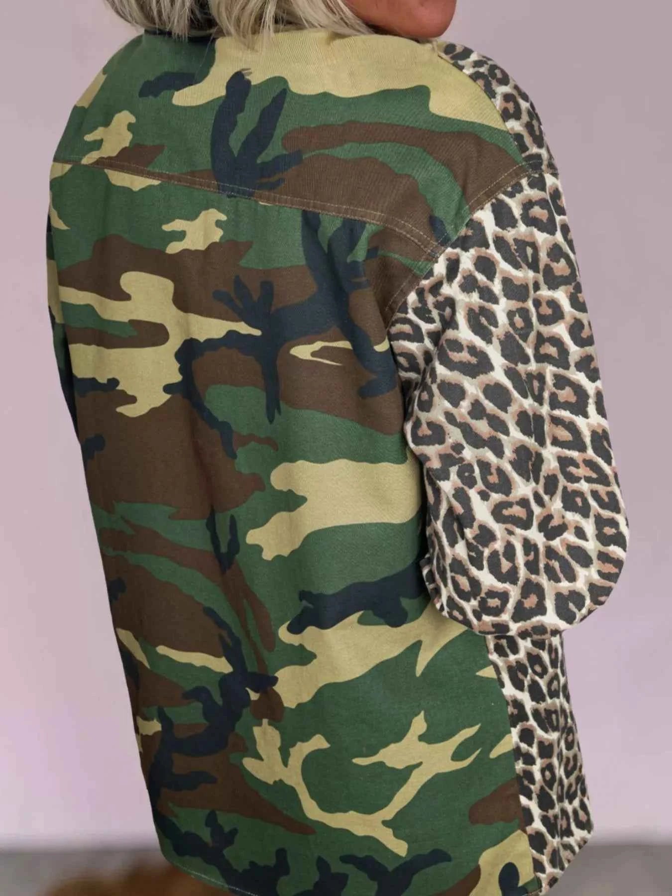 Camouflage Leopard Print Mixed Pattern Oversized Jacket