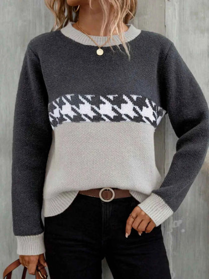 Color Block Houndstooth Sweater