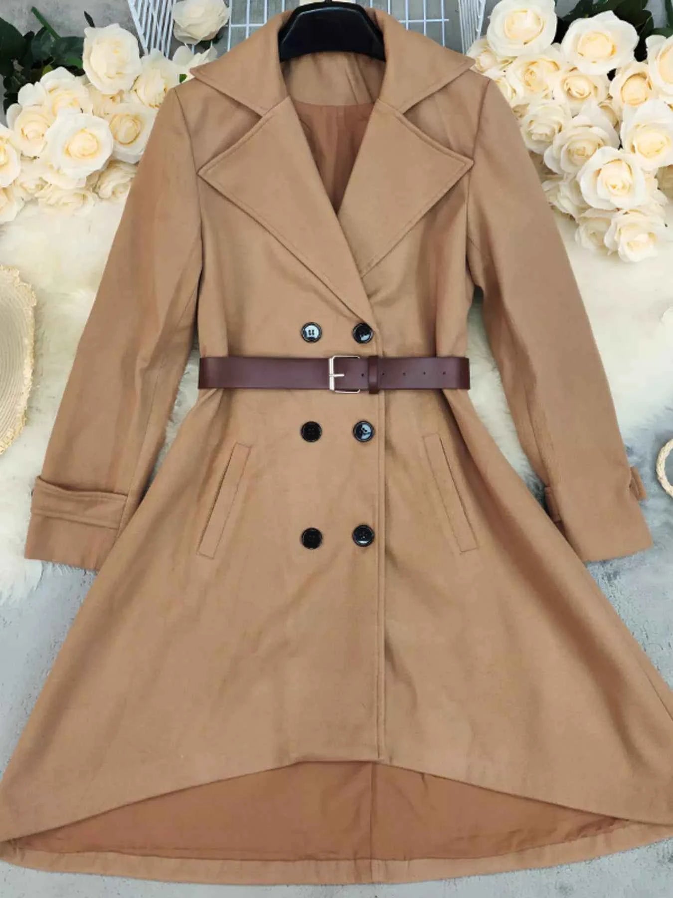 Double-Breasted Wool Blend Coat