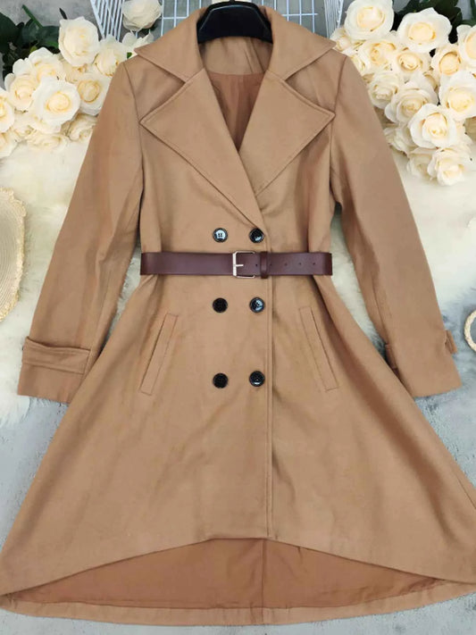 Double-Breasted Wool Blend Coat