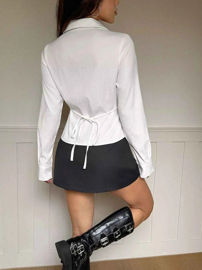 Slim Fit Ruched Front Long Sleeve Shirt