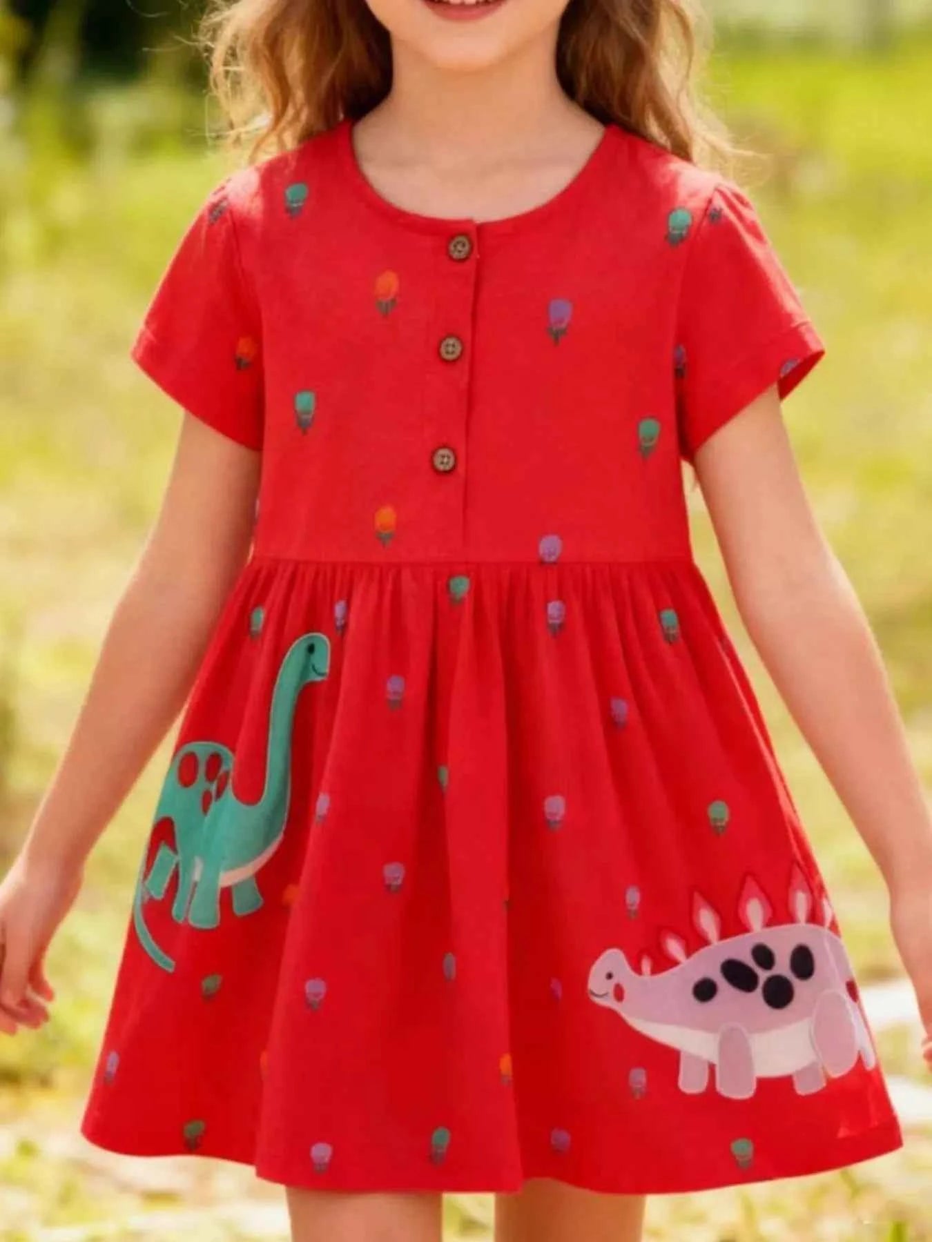 Children's Dinosaur Button-Front Dress
