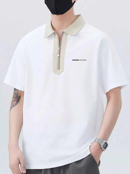 Men's Plus Size Quarter Zip Short Sleeve Polo