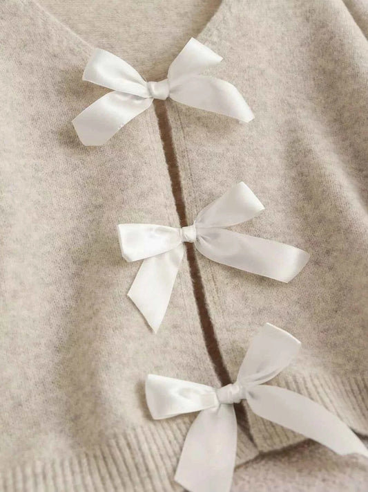Bow-knot Front V-Neck Knit Cardigan