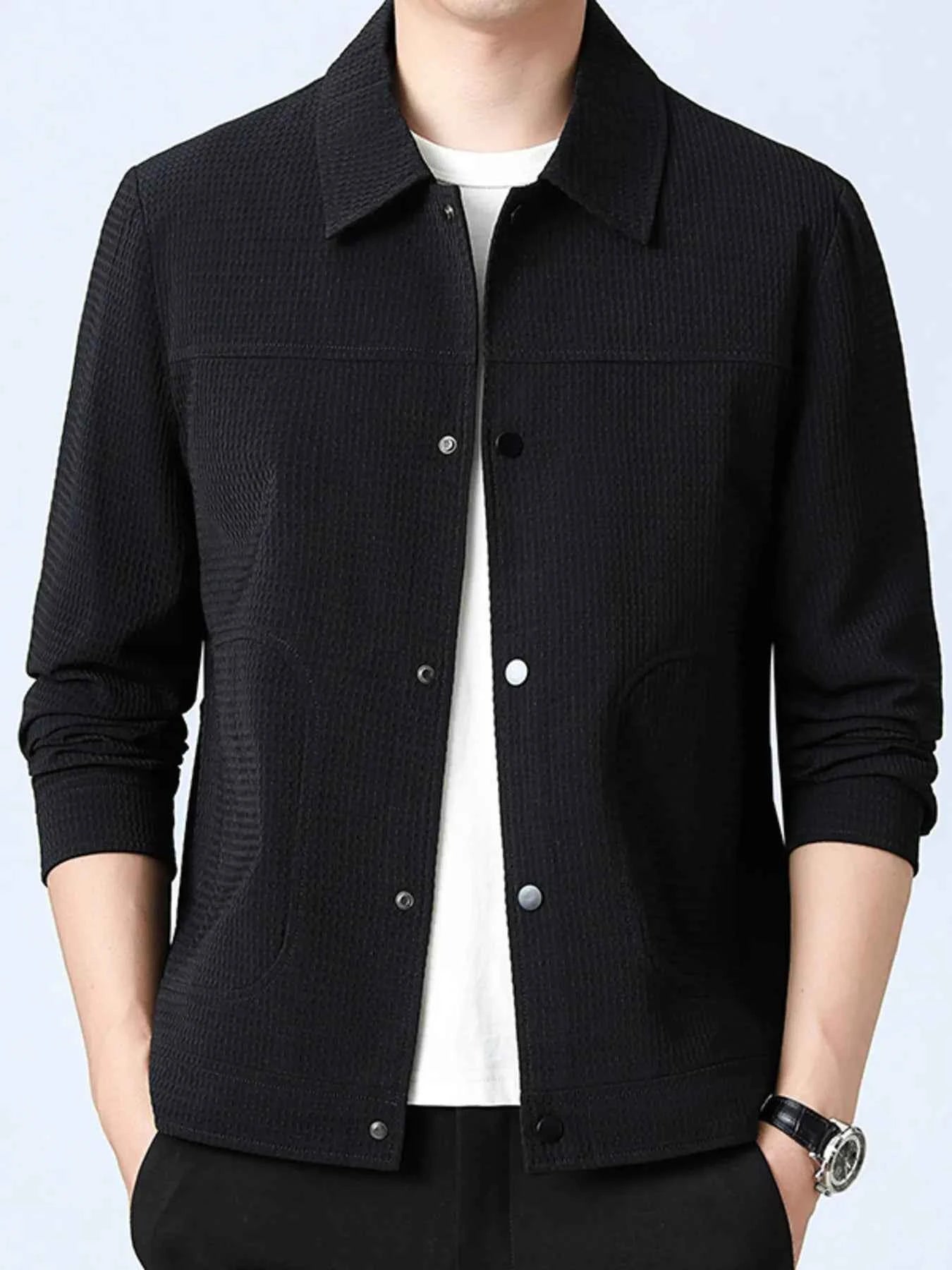 Men's Plus Size Textured Button-Up Casual Jacket