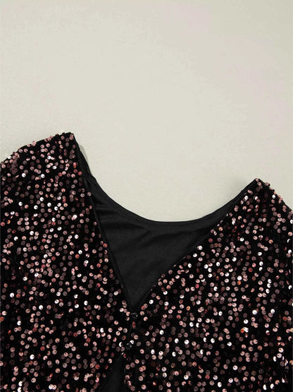 Sequin Long Sleeve Cutout Back Top