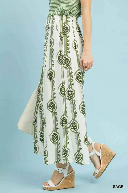 Umgee Geometric Boho Print Wide Leg Pants