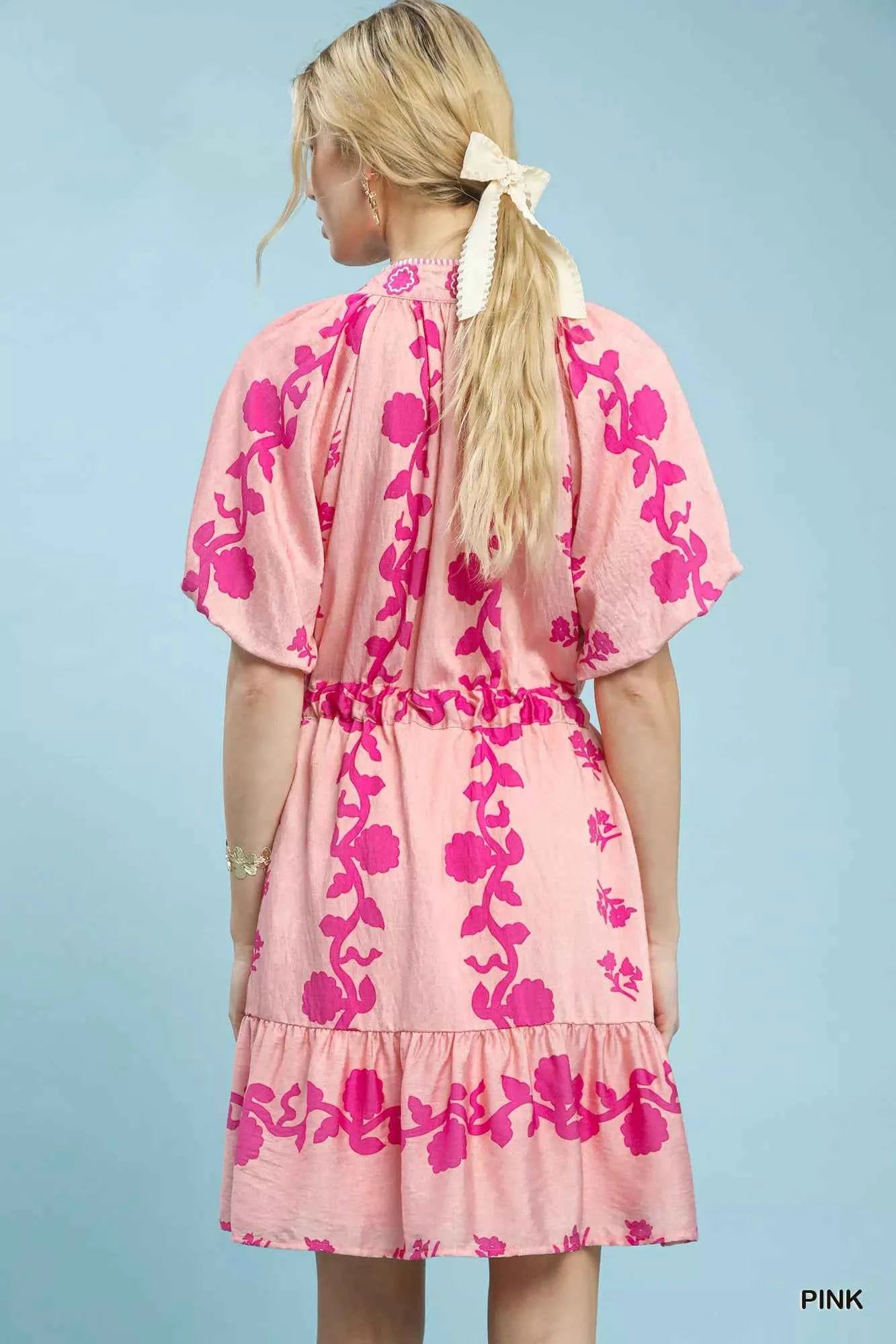 Umgee Floral Tie-Waist Boho Mini Dress