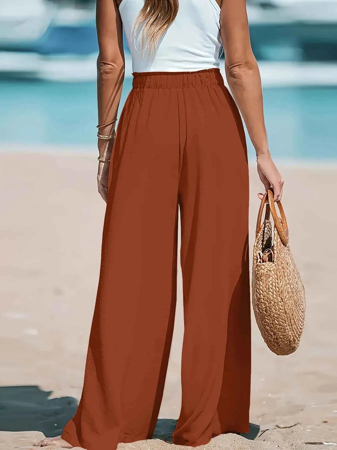 Full Size Drawstring Waist Wide Leg Pants Plus Size