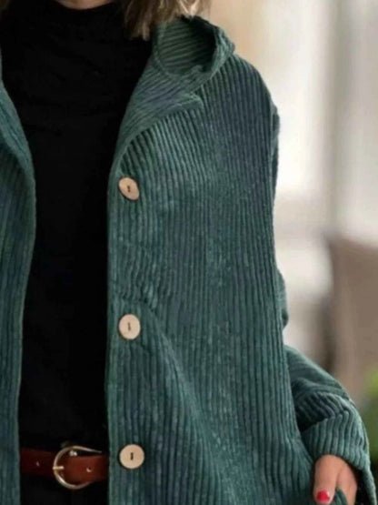 Full Size Corduroy Hooded Button-Up Jacket Plus Size