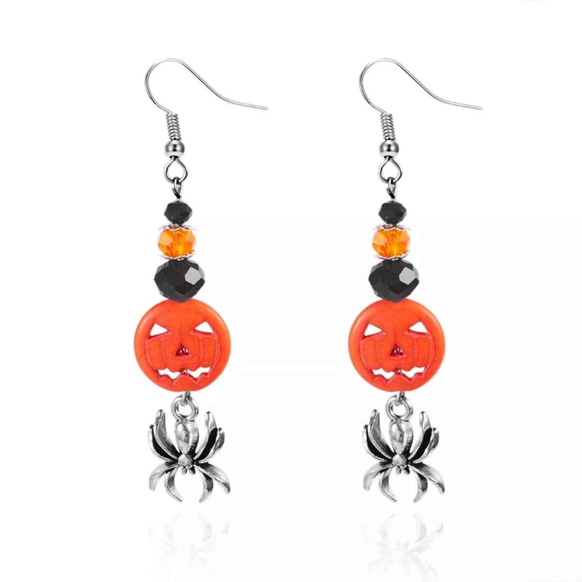 Halloween Spider Pumpkin Drop Earrings