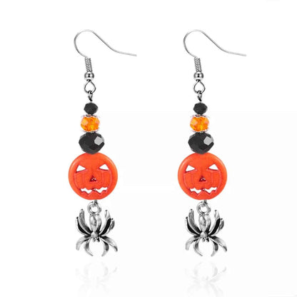 Halloween Spider Pumpkin Drop Earrings