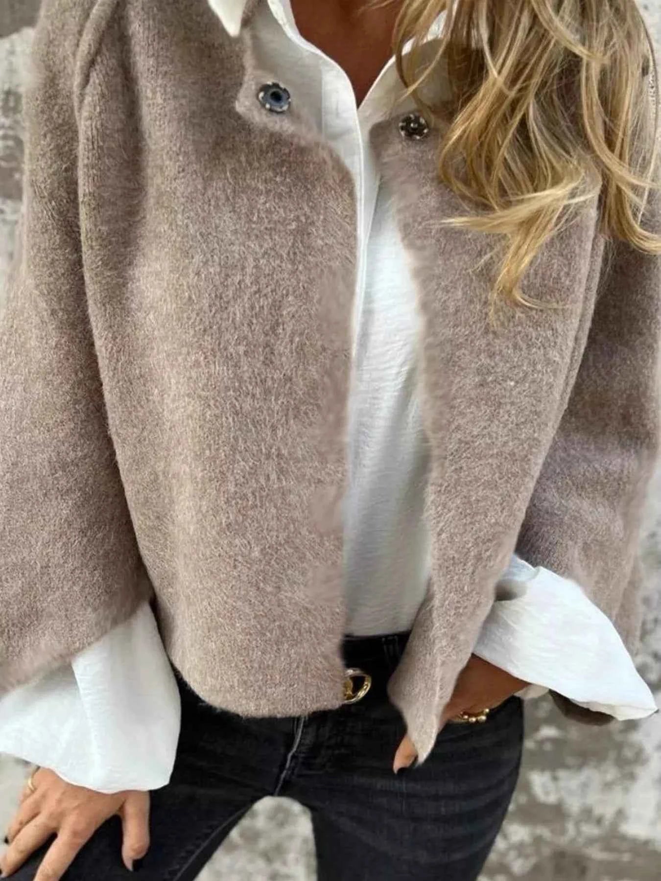 Full Size Dropped Shoulder Fuzzy Knit Cardigan Plus Size