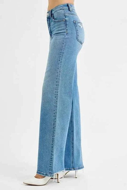 RISEN Full Size Distressed Wide Leg Jeans Plus Size