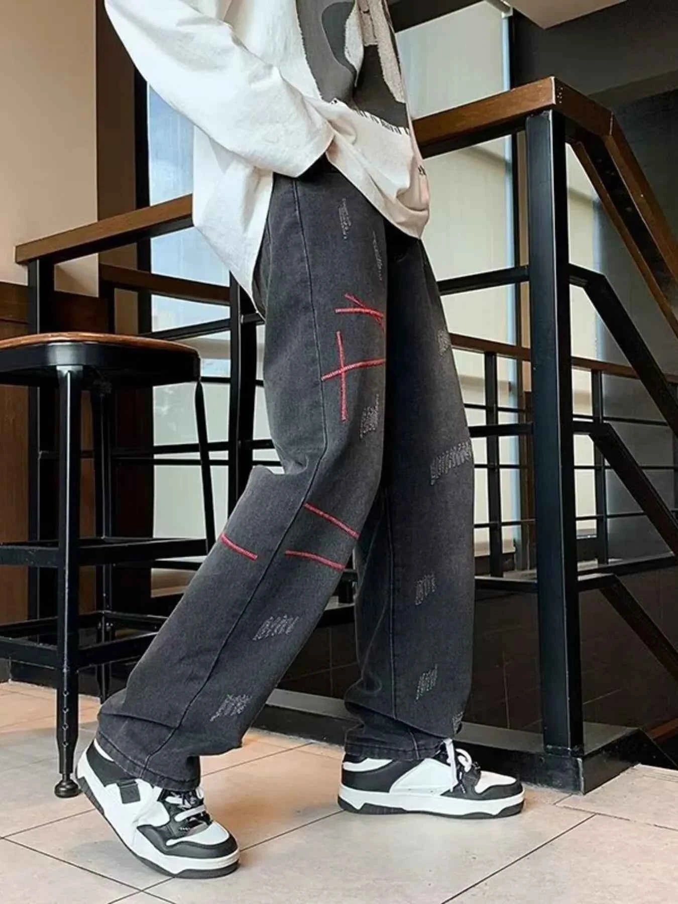 Men's Full Size Washed Wide Leg Jeans Plus Size