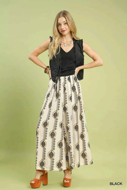 Umgee Geometric Boho Print Wide Leg Pants