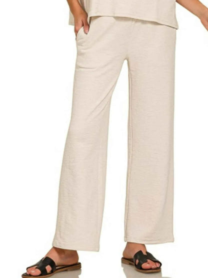 Zenana Slub Short Sleeve T-Shirt and Pants Set