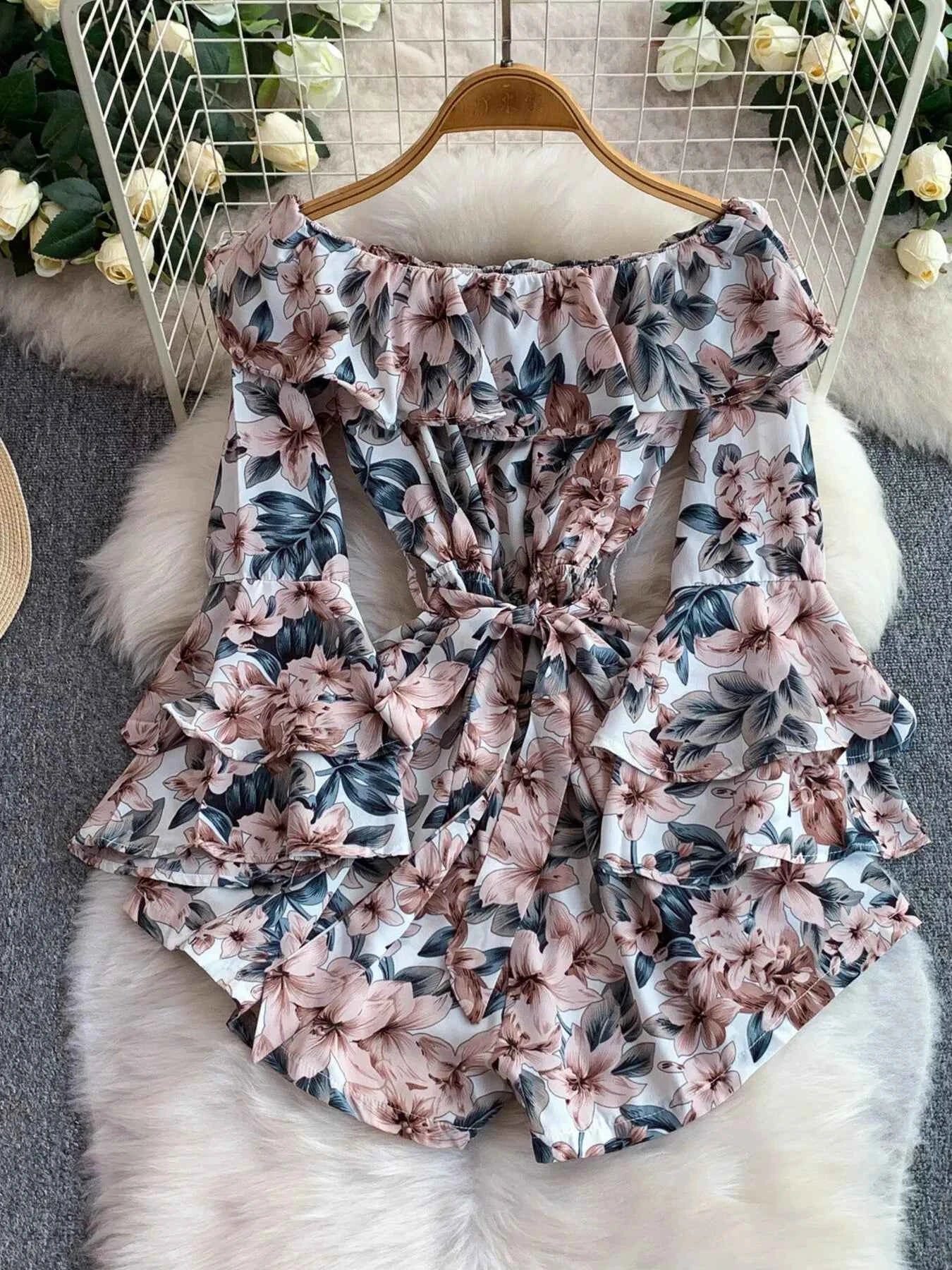 Off-Shoulder Flounce Sleeve Romper