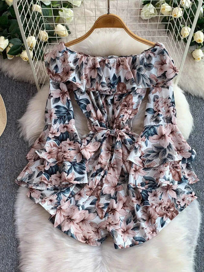 Off-Shoulder Flounce Sleeve Romper