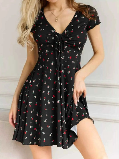 Full Size Tie Front V-Neck Mini Dress Plus Size