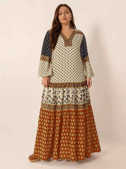 Plus Size Notched Balloon Sleeve Maxi Dress