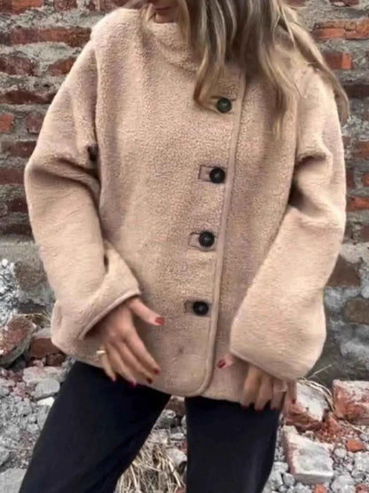 Full Size Button Up Long Sleeve Fleece Jacket Plus Size