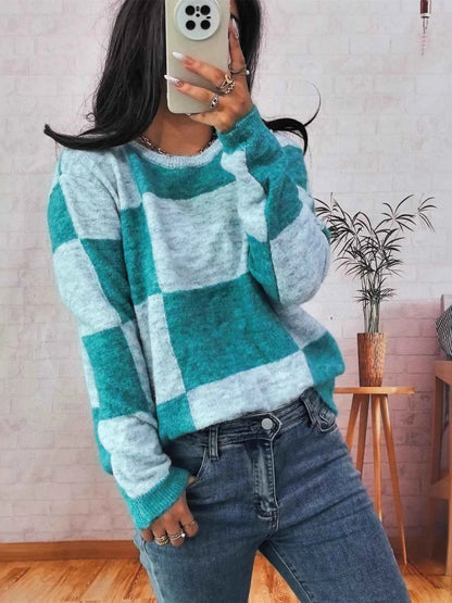 Color Block Round Neck Sweater
