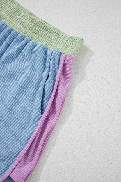 Contrast Round Neck Top and Shorts Set